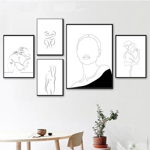 Abstract Line Drawing Love Girl Figure Wall Art Canvas Painting Nordic Posters And Prints Wall Pictures For Living Room Decor