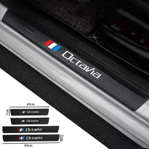 For Skoda Octavia 2 3 MK2 MK3 A4 A5 A7 VRS RS Accessorie 4Pcs Leather Carbon Fiber Car Door Sill Guard Protector Vinyl Stickers