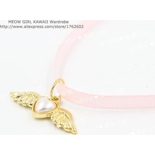Anime Card Captor Sakura Heart Wings Pendant Cute Lolita Harajuku Velvet Strap Pink Cosplay