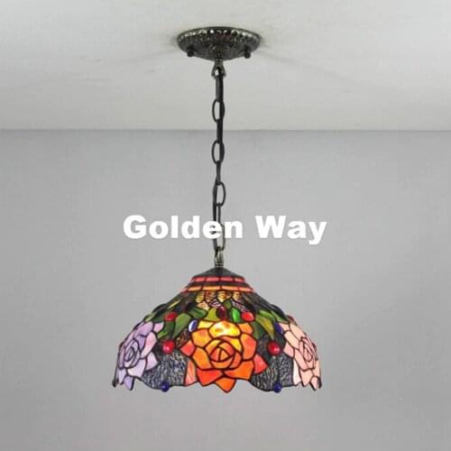 Free Shipping Baroque Restaurant Tiffany Country Light Classic 12 Inches Pendant Lighting Living Room Stained Glass Pendant Lamp