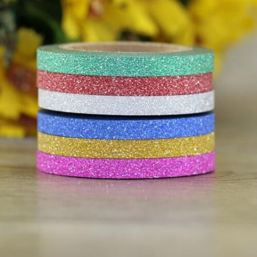 6pcs/Set Solid Colors Glitter Tape 5mm x 6.5m Scrapbooking Tools Kawaii Decorative Masking Washi Tape Paper Stationery Tape