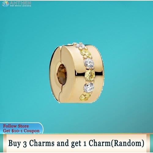 Ahthen 925 Sterling Silver Beads Shining Path Clip Charms fit Original Pandora Bracelets for Women Jewelry Making Birthday Gift