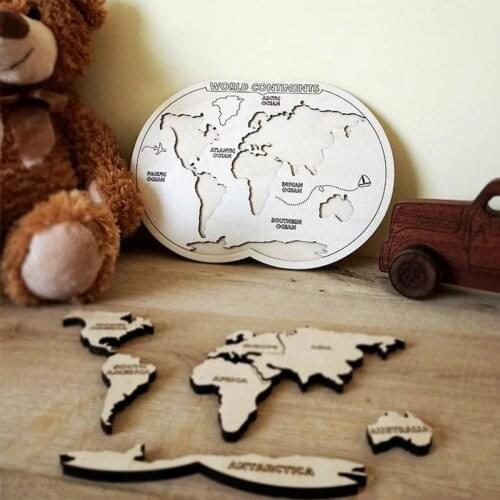 Children Montessori Wood Toys World Map Puzzle Jigsaw IQ Game Educational Creative Preschool Toys For Kids 29international Model