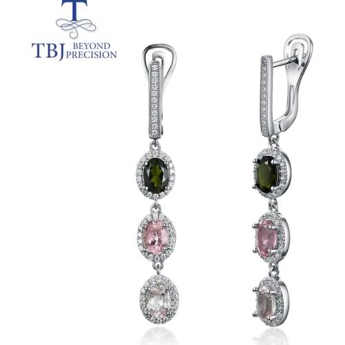 Long style clasp earring with natural multi-color tourmaline 925 sterling silver fine jewelry for girl nice gift tbj promotion