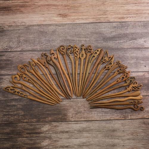 Ancient Coiled Hair Hand-Carved Wooden Green Sandalwood Hairpins Girl Ancient Style Han Chinese Clothing Hair Ornaments DL