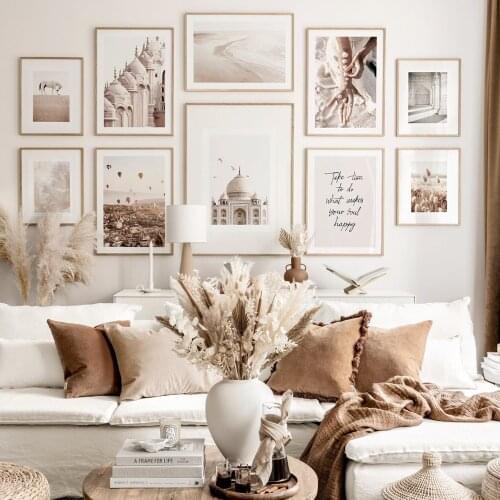 Boho Trendy Hand Beige Mushroom Architecture Wall Art Canvas Paintings Poster Print Picture Living Room Home Interior Decoration