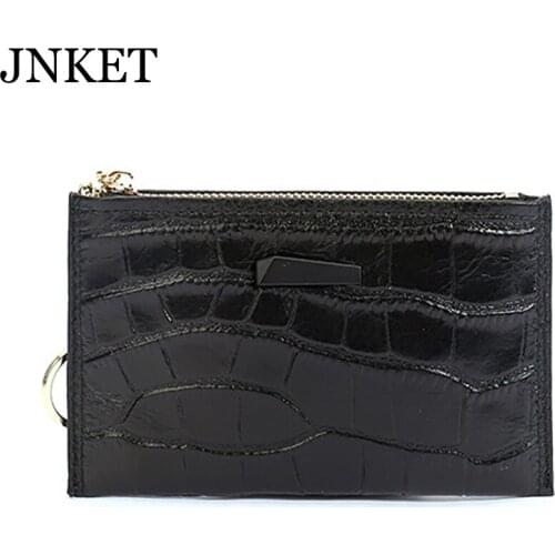 JNKET New Women‘s Mini Cow Leather Wallet Alloy Key Ring Zipper Coins Wallet Billfold Card Holder Notecase