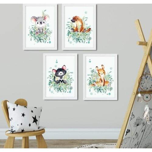 Rabbit Bear Duck Cat Leaves Plant Wall Art Canvas Painting Nordic Posters And Prints Wall Pictures For Girl Boy Kids Room Decor