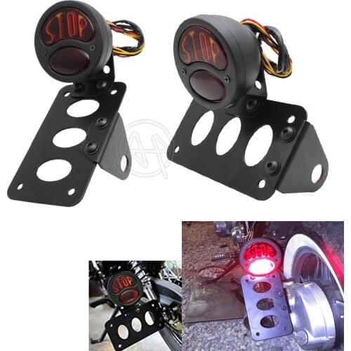 Motorcycle Side Mount License Plate Bracket Brake Tail Light Compatible for Harley Davidson Sporster Bobber Chopper Universal