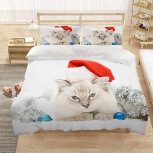 Cat Christmas Animal Cute 3D Luxury Bedding Set Kids Duvet Cover Sets Quilt Home Textiles King Queen Double Full Size Dropship