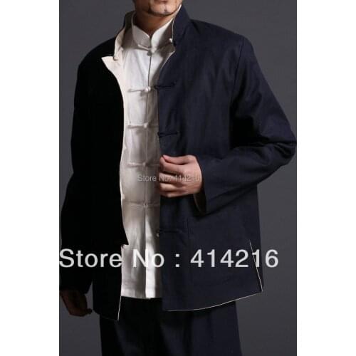 Men man double sides reversible wing chun kung fu Martial arts uniforms Chinese traditional Tang suits jacket coat clothes
