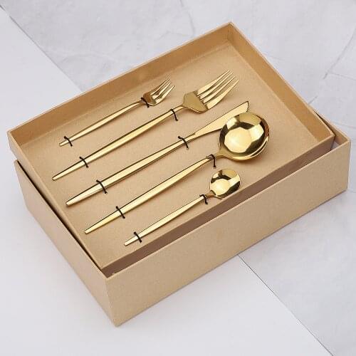 20Pcs Gold Cutlery Set Stainless Steel Flatware Set Golden Knives Forks Spoons Kit with Gift Box Kitchen Tableware Dinner Set