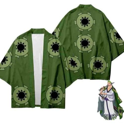 New One Wano Country zoro Cosplay T-shirt Cloak Haori Anime t shirt Polyester Summer kidsTees tops