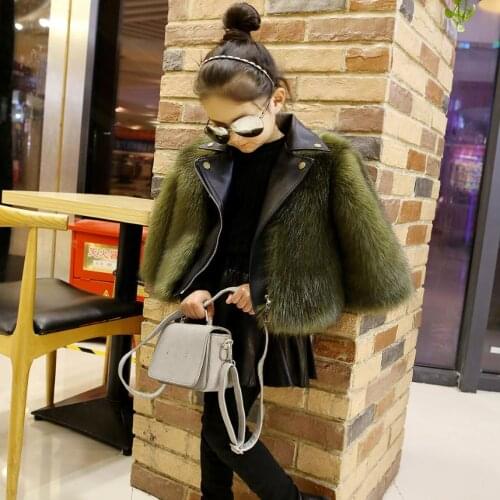 New Boys Girls PU Leather Patchwork Faux Fox Fur Jacket Children Fake 2Pcs Warm Coat Modis Teens Fur Jacket Kids Outerwear Y1894
