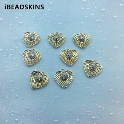 New arrival! 19x17mm 50pcs Copper/Cubic zirconia Heart charm for Necklace DIY /Earrings parts,hand Made Earrings Jewelry DIY