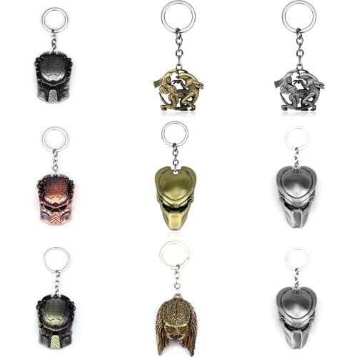 14 Style New Arrival AVP Alien predator Keychain Predator Mask 3D simulation Metal Key Chain Pendant Key Ring for fans