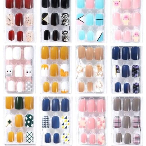 New year 30pcs Ultra-thin Colorful Fake Nails Full Cover Matte False Nail Tips Finger Manicure nail tools sets Extension H1022