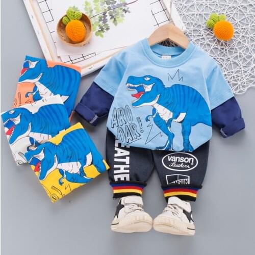 Baby Boys Clothes Autumn Winter Kids Clothes Cartoon Dinosaur Coats+Pants 2pcs Outfit Clothing