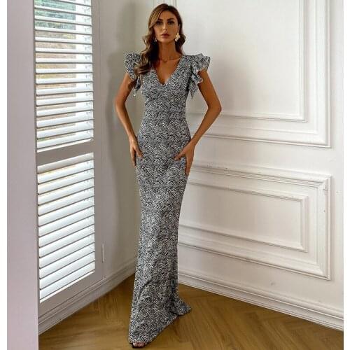 Summer Women Sexy Slim-cut Dress Lotus Leaf Sleeve Solid Color Sleeveless Elastic Fabric Evening Party Dresses