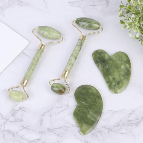 Facial Massage Roller Guasha Board Set Double Heads Natural Jade Stone Face Lift Body Skin Relaxation Slimming Beauty Neck Thin