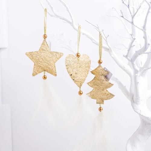 Christmas Hanging Ornaments Exquisite Reusable Lightweight Star Heart Feather Xmas Tree Pendants for Party