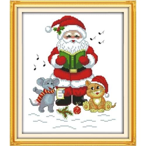 Santa Claus with cat and mouse cross stitch kit cartoon 11ct count print canvas stitches embroidery DIY handmade needlework plus