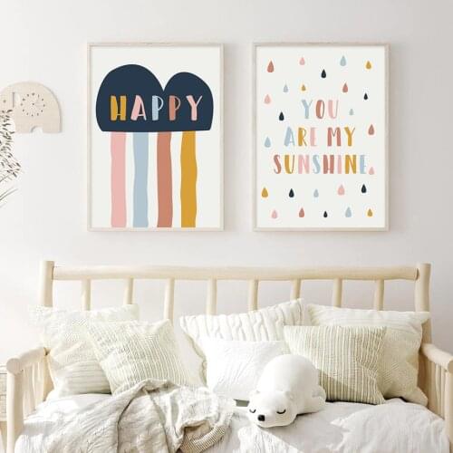 Happy Colour You Are My Sunshine Nursery Wall Art Pictures Canvas painting Baby Bedroom Decoration Poster Decorations For Home
