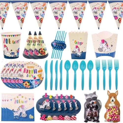 Animal Series Birthday Party Decoration Supplies Baby Shower Disposable Tableware For Party Paper Plate Childrens Tableware Set