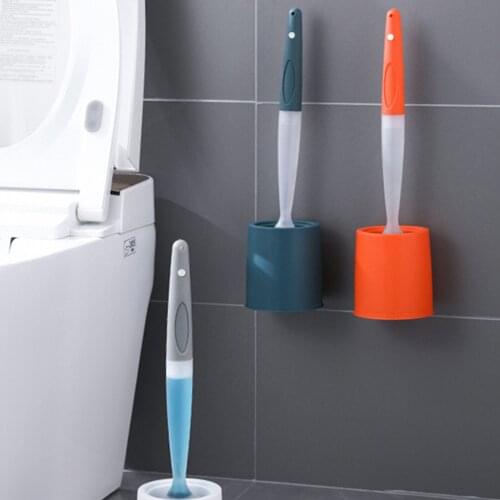 Silicone Toilet Bowl Brush Cleaner Spraywith Holder Wall-mounted Bathroom Bendable Bowl Brush Head To Clean Toilet Corner