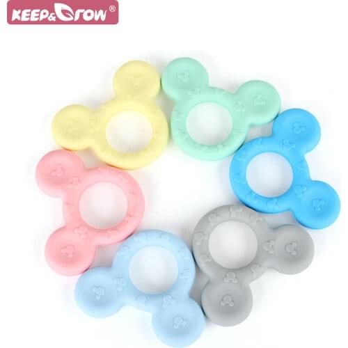 1pc Mickey Silicone Teether Food Grade Animal Mouse Rodent Infant Nursing Gift DIY Pacifier Chain Baby Teething Teether Ring Toy