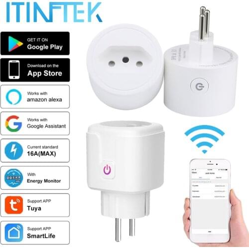 16A WiFi Smart Plug Brazil EU Adaptor Voice Control Power Energy Monitor Outlet Timer Socket Alexa Google Home Tuya Smartlife