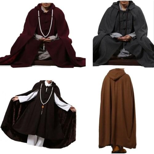 4colors UNISEX newest red/gray/brown wool tweed zen winter warm cape buddhism monks robemeditation cloak lay coat