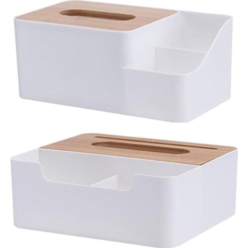 VKTECH Plastic Waterproof Tissue Box with Phone Slot Bamboo Wooden Cover Multi-function Cases Home Storage Organizer Decoration