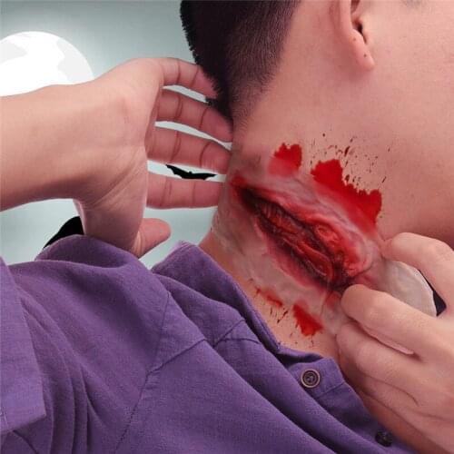 Temporary Tattoo Sticker Makeup Props Halloween Masquerade Prank Horror Realistic Fake Bloody Wound Stitch Scar Scab Waterproof