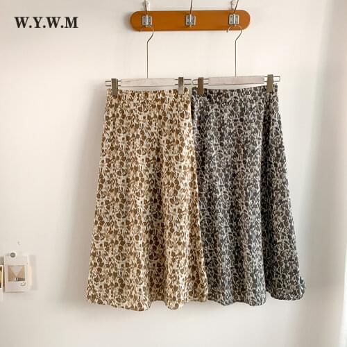 WYWM Vintage Leopard Floral Print Skirt Women High Waist Elastic Simple Girls Skirts Spring Summer Streetwear Female Clothing