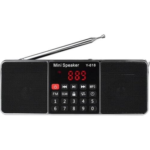 Y-618 Mini Fm Radio Digital Portable Dual 3W Stereo Speaker Mp3 Audio Player High Fidelity Sound Quality W/ 2 Inch Display Scree