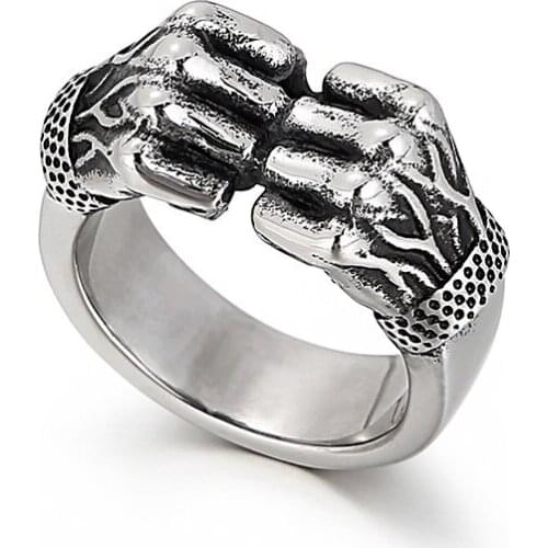 Rock and hip hop style jewelry, European and American retro old personality double fist titanium steel mens ring
