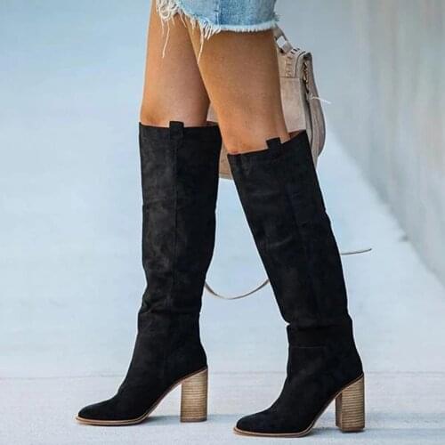 Womens Boots Knee-hign Boots For Women Retro Chunky Thin High-heeled Boots Shoes Women Winter New Fashion Botas Femininas