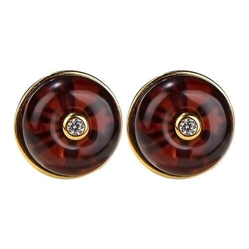 S925 sterling silver gold plated Natural blood amber Ear studs Temperament Personality Small Simple All-matching Womens earring