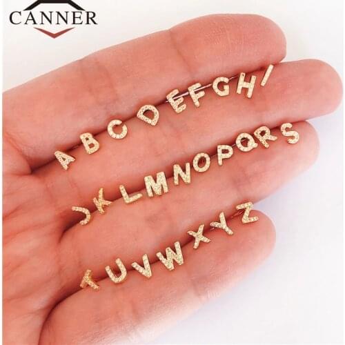 1 pair of Cute Mini 925 Sterling Silver Geometric English Letters Stud Earrings for Women Gold Silver Alphabet Zircon Studs