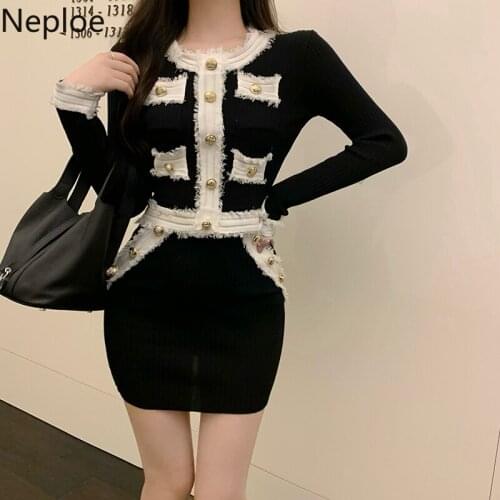 Neploe Korean Temperament Suit Fashion Two Piece Set Women Cropped Cardigan Slim Fit Bodycon Mini Skirts 2021 Roupas Femme