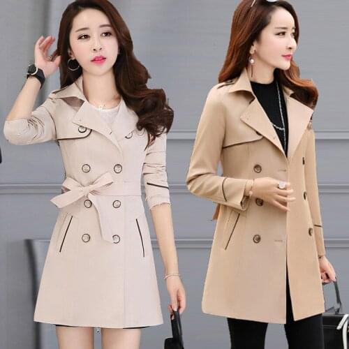 Windbreaker female long section slim slimming 2019 new spring and autumn womens coat coat double-breasted belt