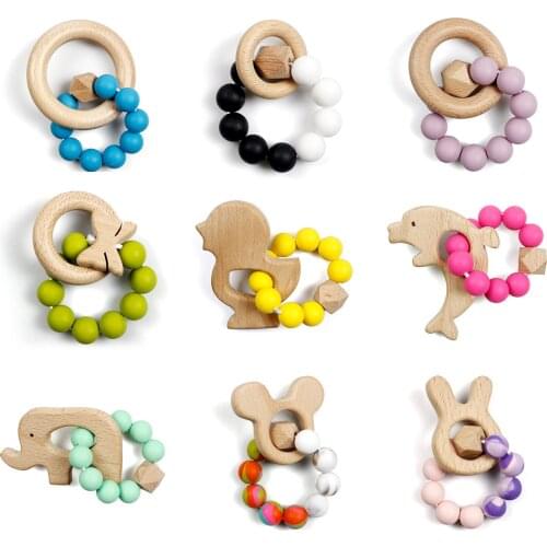 1pc Baby Teether For newborn baby Silicone Beads Teether Wooden Beads Bracelet Nursing Teething Toys BPA baby accessories