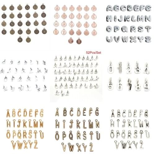 10/26/52PCS/Set English Alphabet Letter A-Z Crystal Charm Bead Fit Original Brand Bracelet Necklace Authentic Jewelry