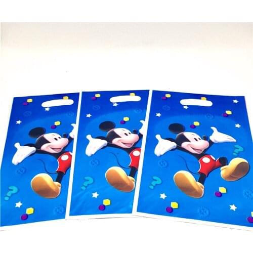 10pcs/lot Mickey Mouse Plastic Disposable Gift Bags Birthday Party Decorations Loot Candy Bags Kids Favors Baby Shower Supplies