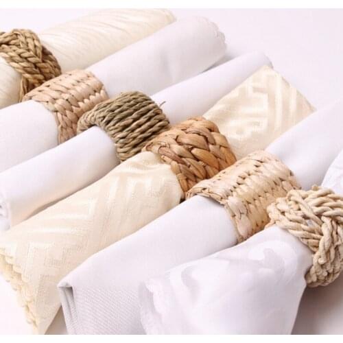 HOT 12PCS Natural Material Napkin Ring Straw Corn Husk Napkin Ring Water Hyacinth Grass Napkin Buckle Napkin Ring