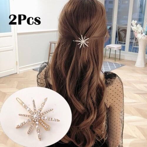 2Pcs/Set Sparkling Diamond Pearl Star Hairpin Hair Clip Hair Accessories for Women