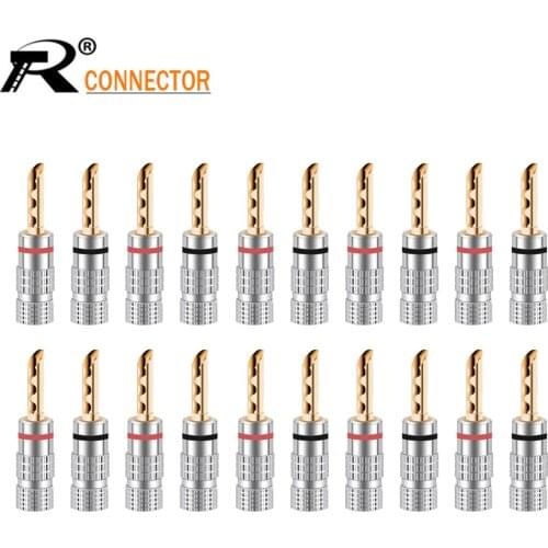 20PCS HIFI Cable Connectors BFA 4mm Banana Plug Gold-Plated Free Soldering Bananas Connectors Black&Red