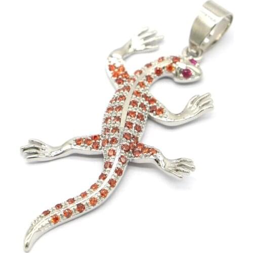 52x27mm Unique Designed Created Orange Spessartine Garnet White CZ Man Fine Jewelry Hot Pick Silver Pendant