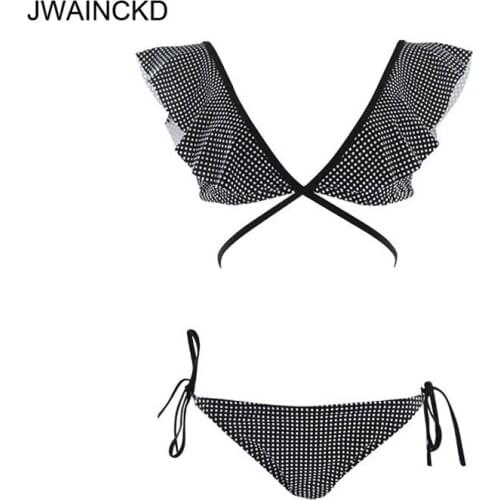 JWAINCKD Bikini 2019 Mujer Swimwear Women Low Waist Sexy Front Knotted Padded Bikinis Set Dot Vintage Ruffles Push Up Swimsuit